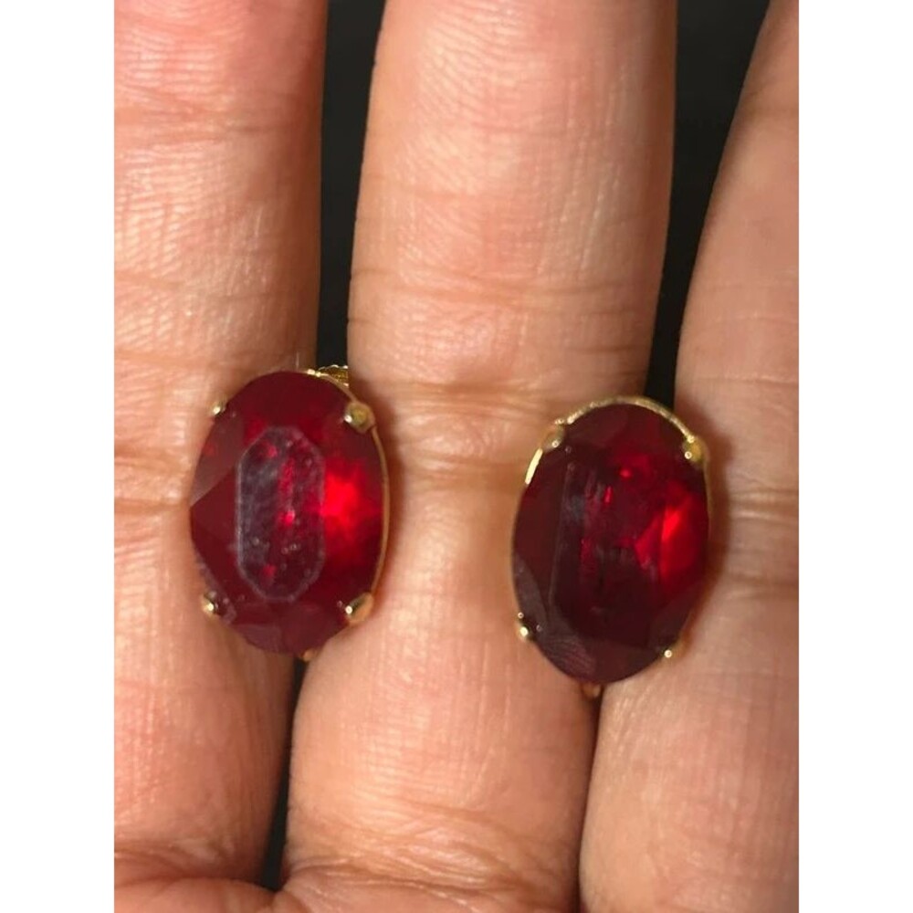 Napier Red Faceted Oval Gold-Tone Screwback Earrings